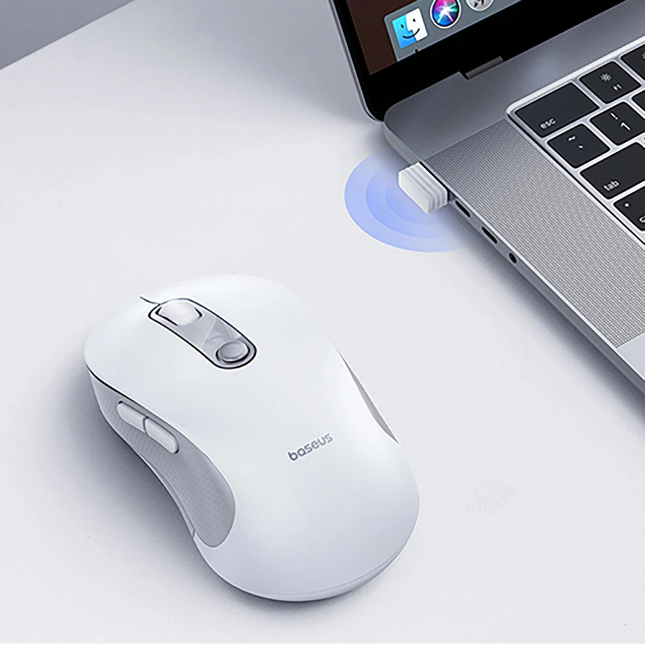 Mouse Wireless Baseus F02, 1600DPI, BT / Wi-Fi, Weiß B0203302