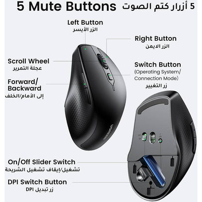 Drahtlose Maus UGREEN MU101, 4000DPI, BT / Wi-Fi, Schwarz