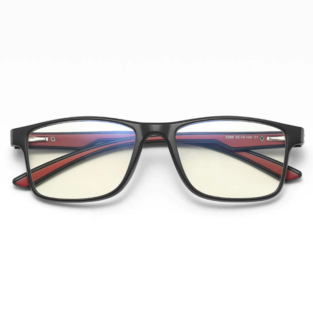 Men's Techsuit F2388 Computer Glasses, Anti-Blue Light, Black Red