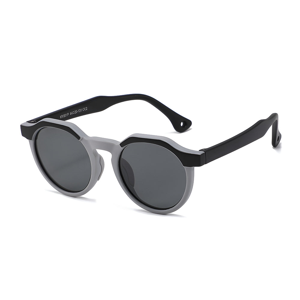 Techsuit 601 Kinder Sonnenbrille, polarisiert, UV-Schutz, Schwarz Grau