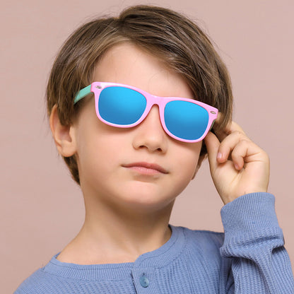 Techsuit D802 Kinder-Sonnenbrille, polarisiert, UV-Schutz, Rosa Grün