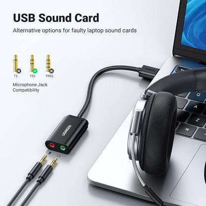 USB-Soundkarte UGREEN US205, 2 x Klinke 3,5 mm, Schwarz