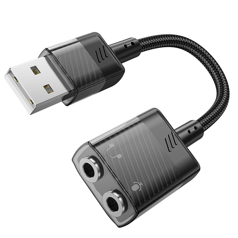 HOCO LS37 USB-Soundkarte, 2 x Klinke 3,5 mm, Schwarz