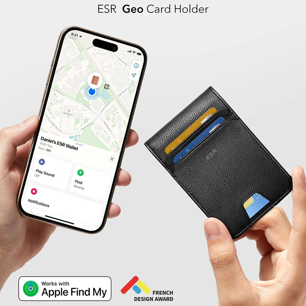 ESR Classic Geo Carbon Geldbörse mit Find My Funktion und RFID-Schutz, Schwarz