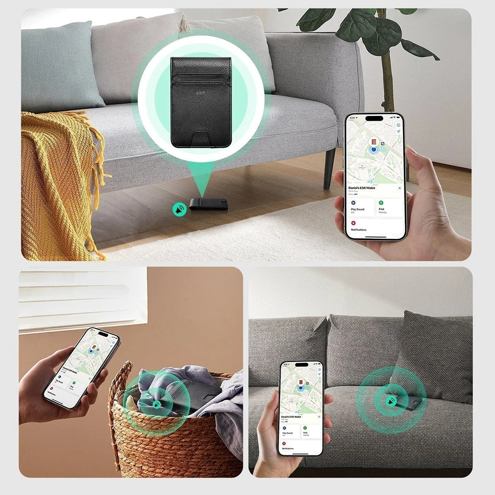 ESR Classic Geo Carbon Geldbörse mit Find My Funktion und RFID-Schutz, Schwarz