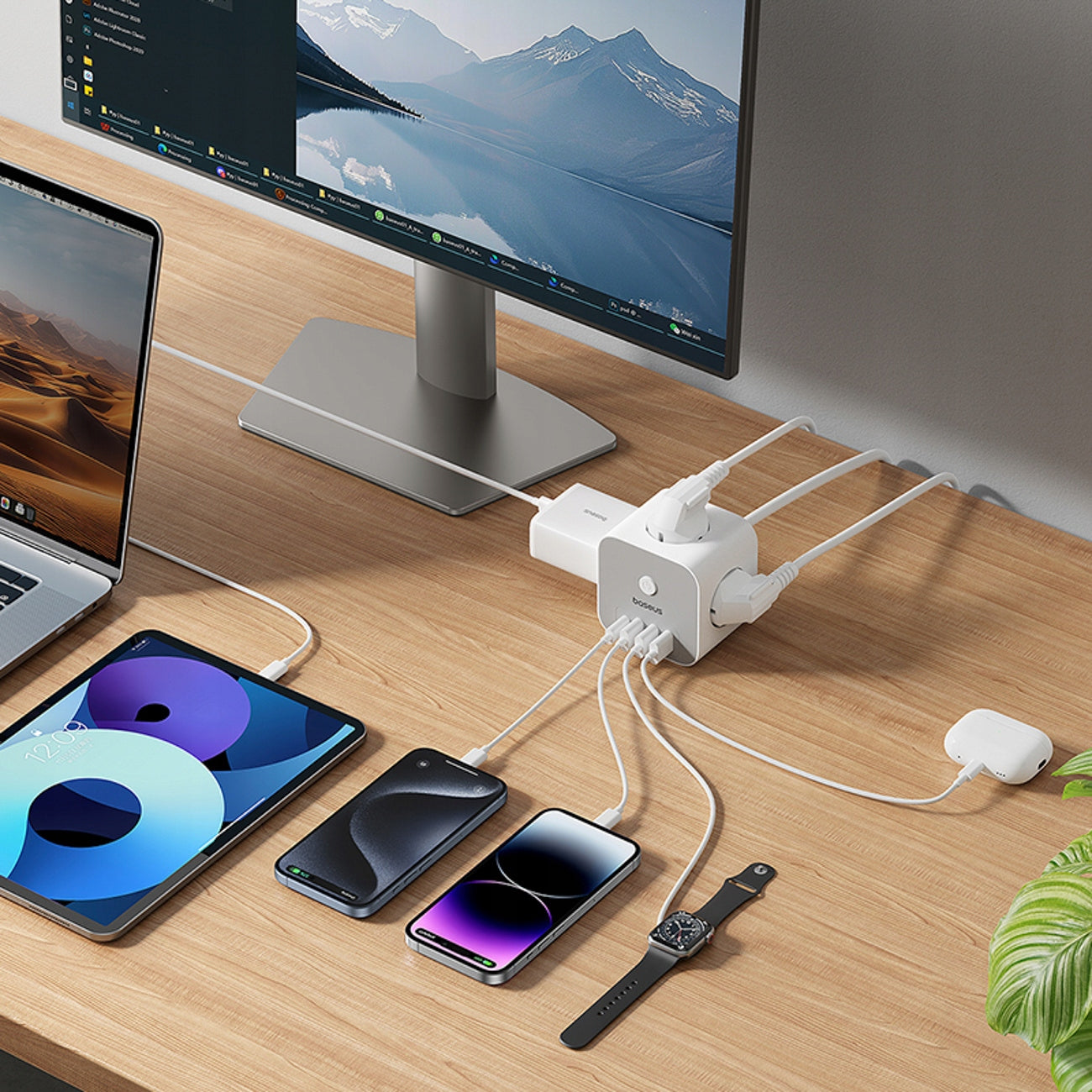 Verlängerungskabel Baseus PowerCombo 7in1, 20W, 3A, 3 x USB-A - 1 x USB-C - 3 x Schuko, Weiß E00066401213-00
