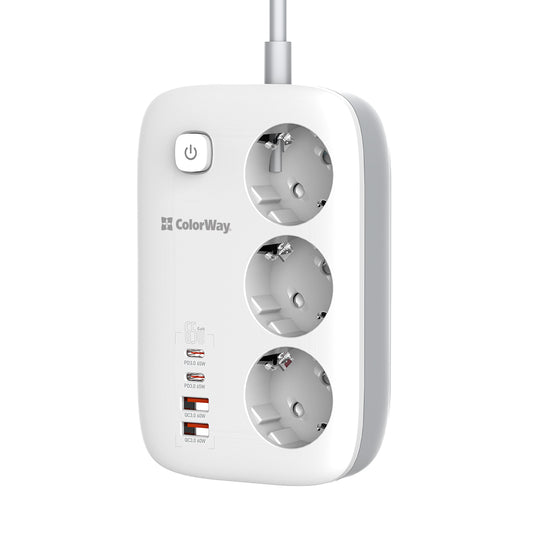ColorWay Extension Cord, 3 x Schuko, White