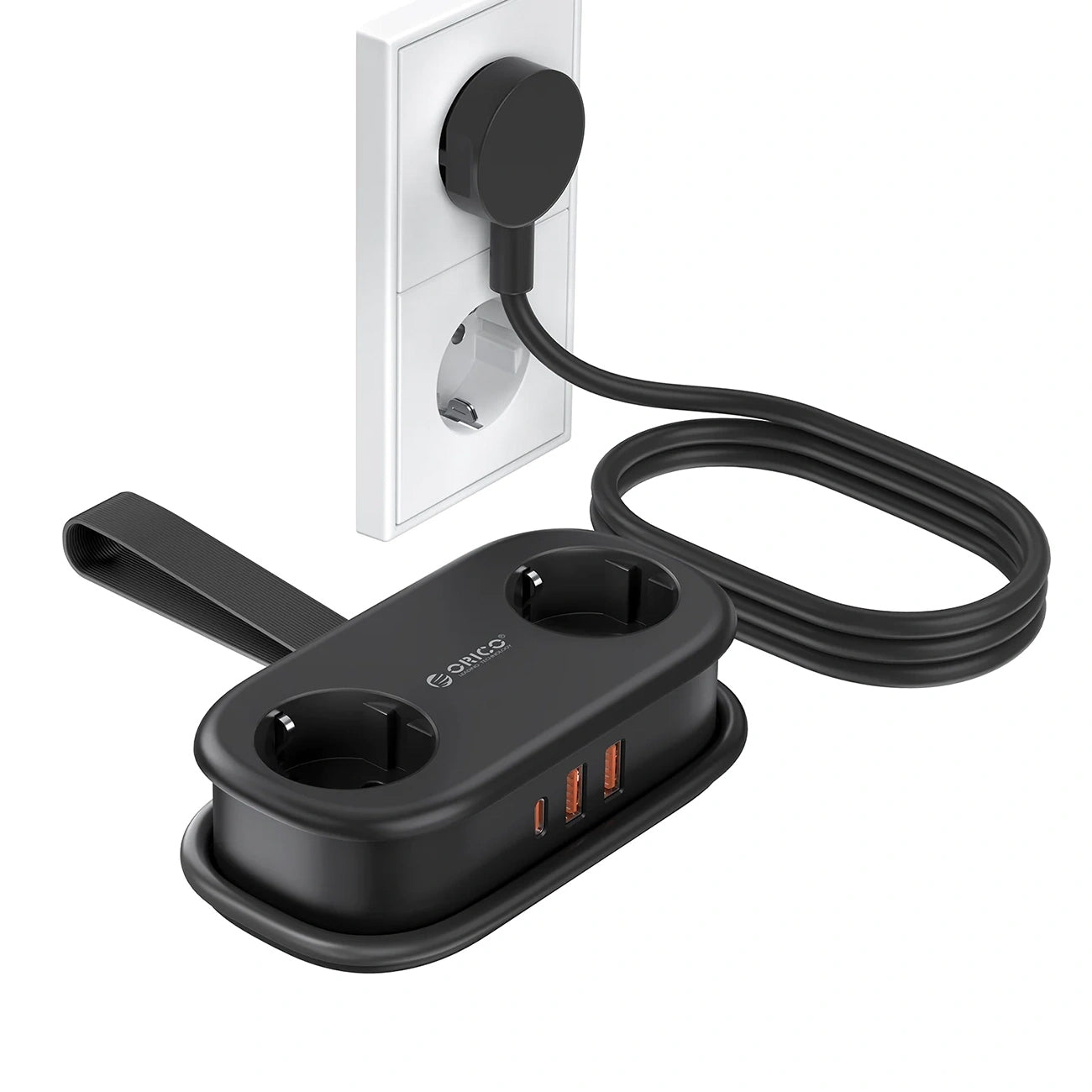 Orico Verlängerungskabel APP, 2 x Schuko - 2 x USB-A - 1 x USB-C, Schwarz