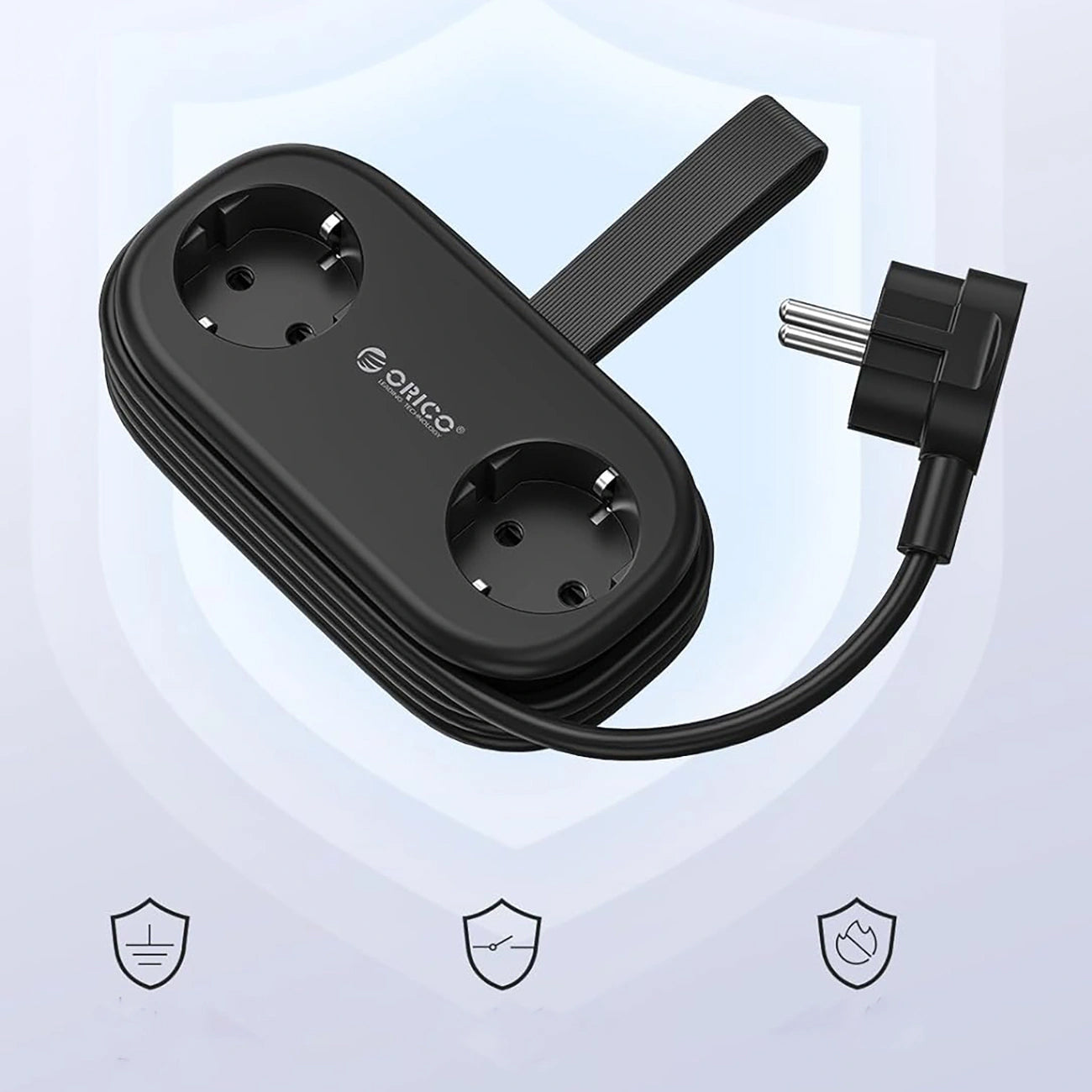 Orico Verlängerungskabel APP, 2 x Schuko - 2 x USB-A - 1 x USB-C, Schwarz