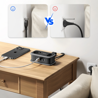 Orico APP Verlängerungskabel, 1 x Schuko - 1 x Steckdose - 2 x USB-A - 1 x USB-C, Schwarz Grau