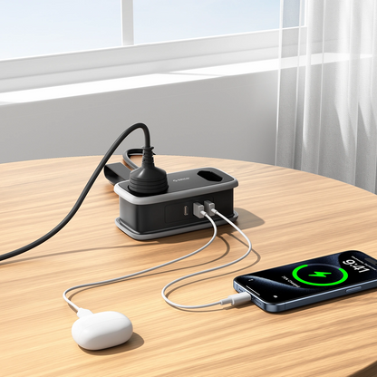 Orico APP Verlängerungskabel, 1 x Schuko - 1 x Steckdose - 2 x USB-A - 1 x USB-C, Schwarz Grau