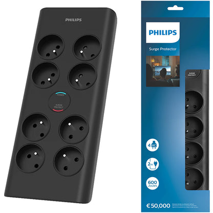 Philips Verlängerungskabel, 8 x Schuko, Schwarz PHIL-SPN7080BA/60