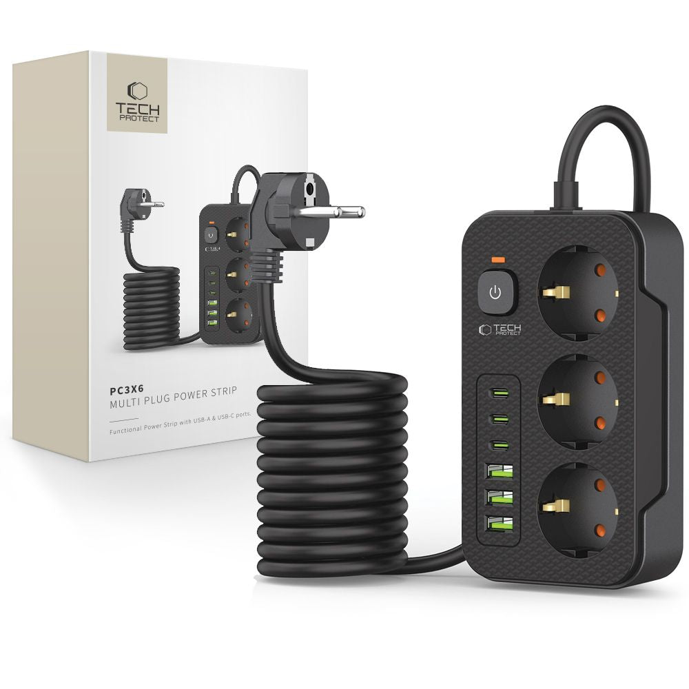 Verlängerungskabel Tech-Protect PC3X6, 3 x Schuko, Schwarz