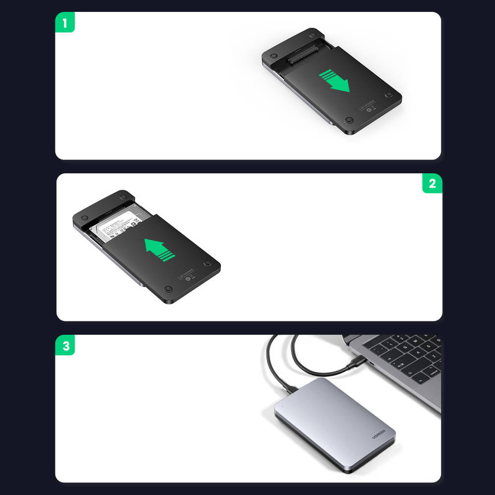 UGREEN CM300 Rack für HDD / SSD SATA 2.5 Zoll, USB 3.1, Grau