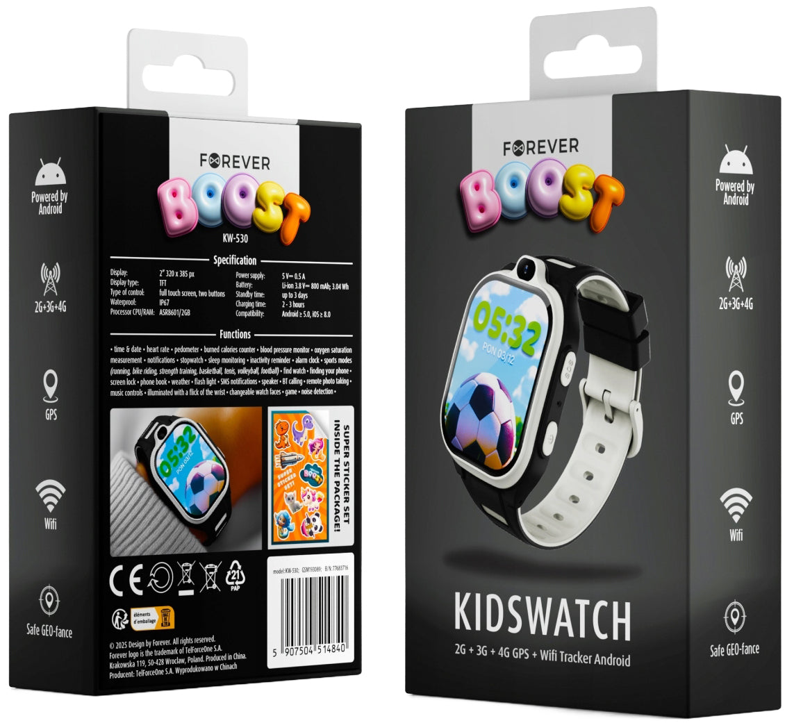 Smartwatch Forever Kids Boost KW-530 Call, Schwarz