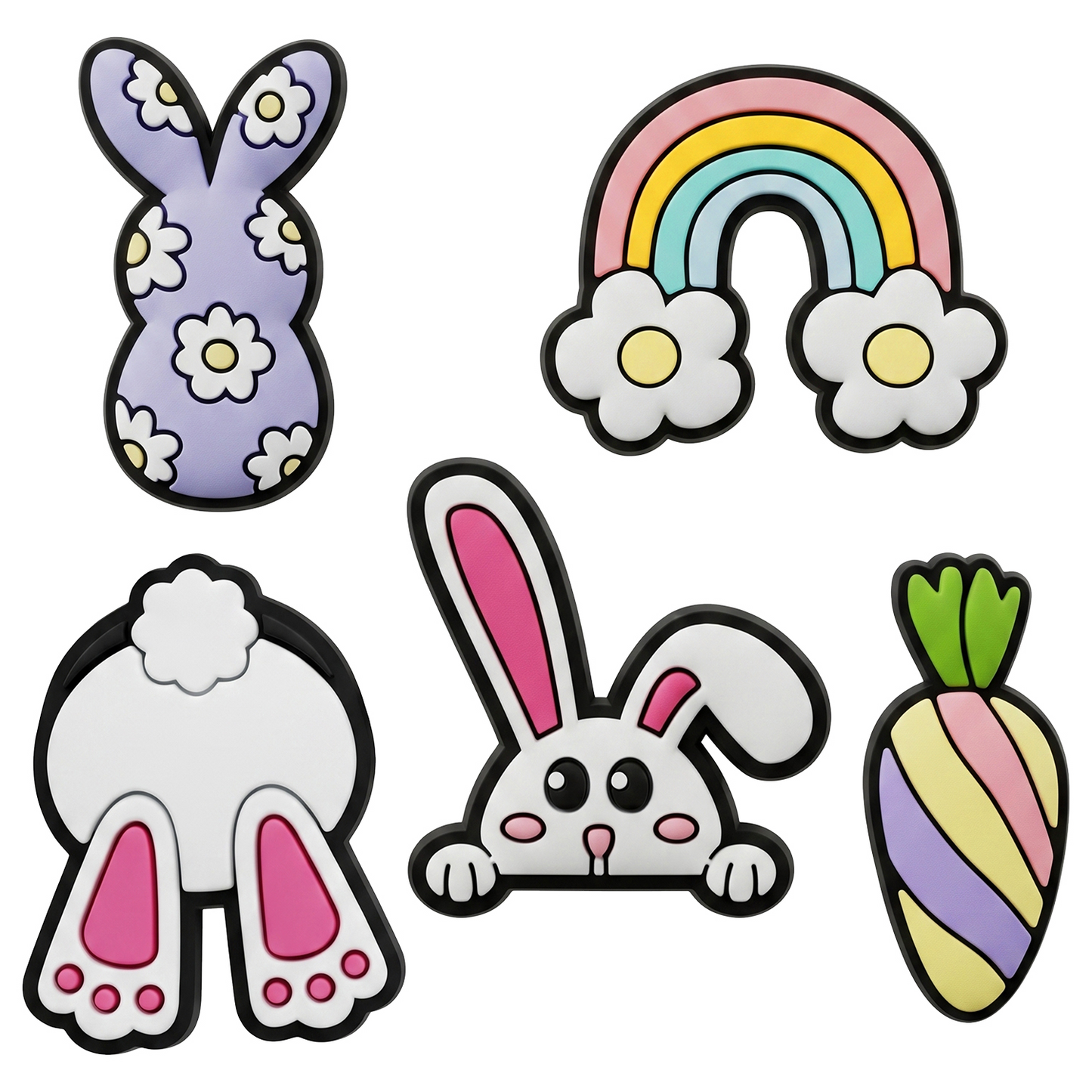 3D OEM Bunny Aufkleber für Telefon-/Tablet-Hülle, 5 Stück Set, Mehrfarbig