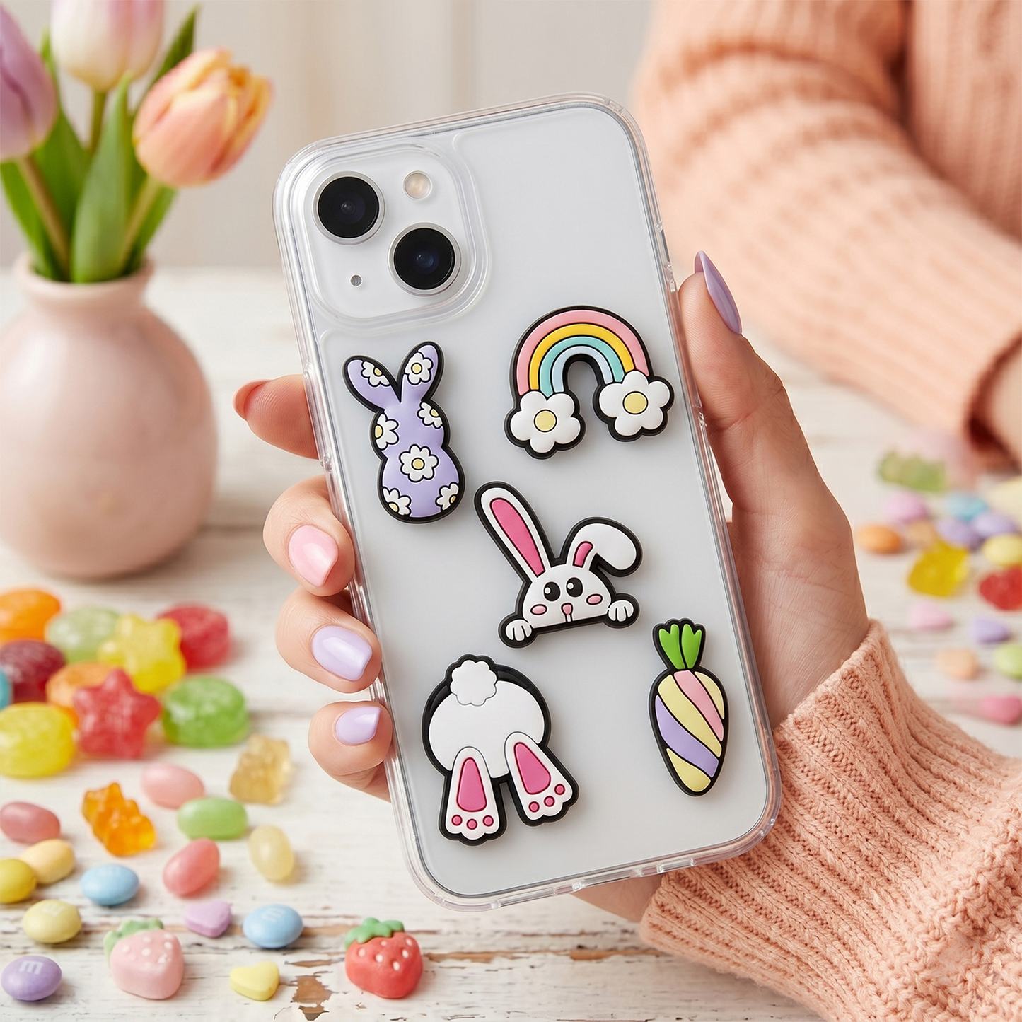 3D OEM Bunny Aufkleber für Telefon-/Tablet-Hülle, 5 Stück Set, Mehrfarbig