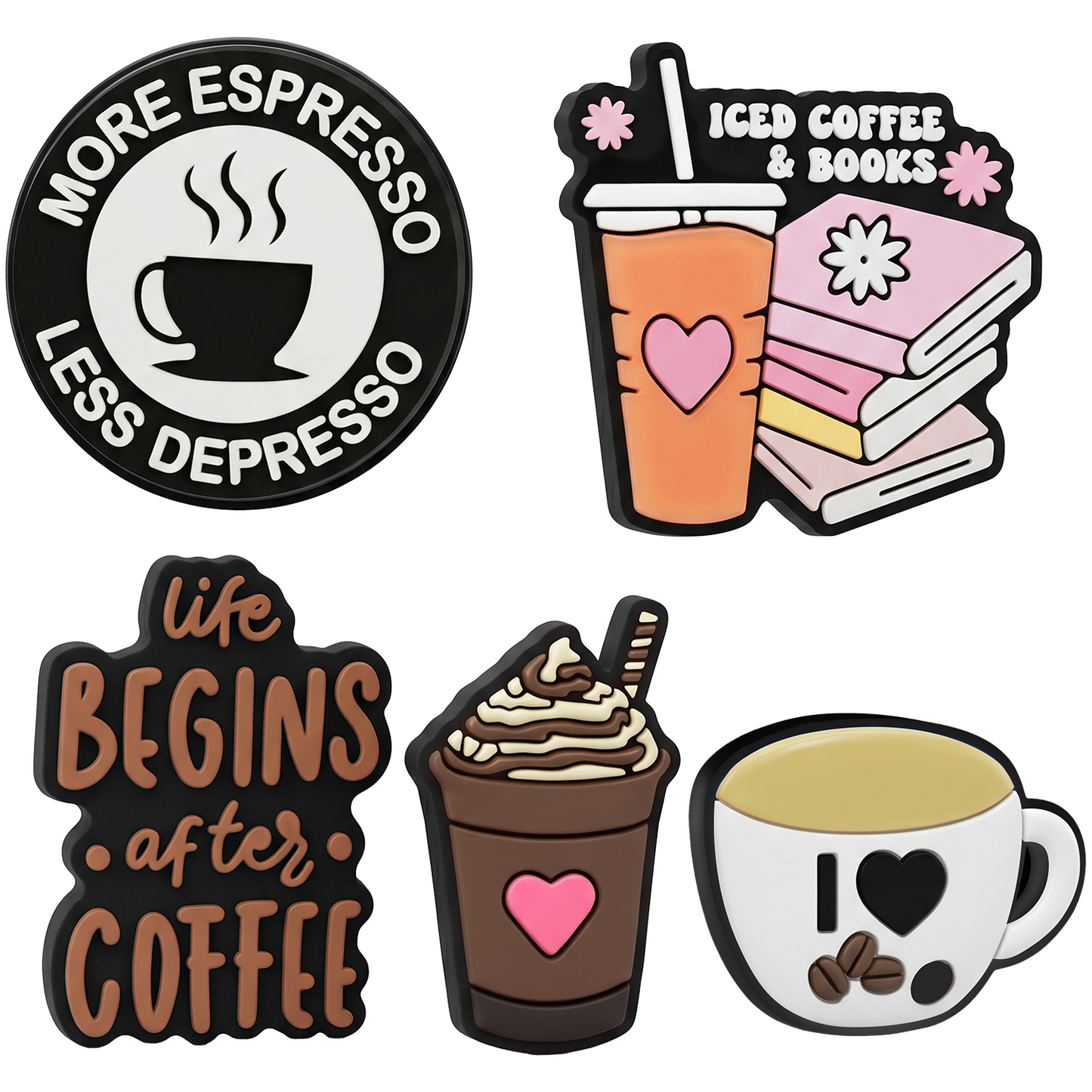 3D OEM Coffee Aufkleber für Telefon-/Tablet-Hülle, 5-teiliges Set, Mehrfarbig