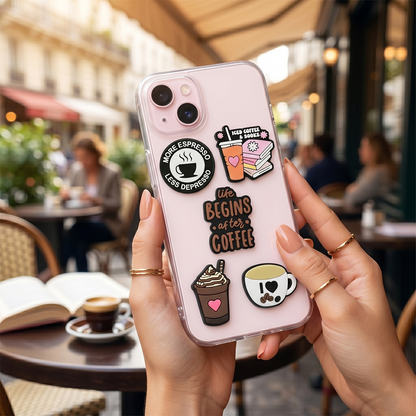 3D OEM Coffee Aufkleber für Telefon-/Tablet-Hülle, 5-teiliges Set, Mehrfarbig