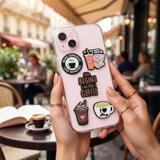 3D OEM Coffee Aufkleber für Telefon-/Tablet-Hülle, 5-teiliges Set, Mehrfarbig