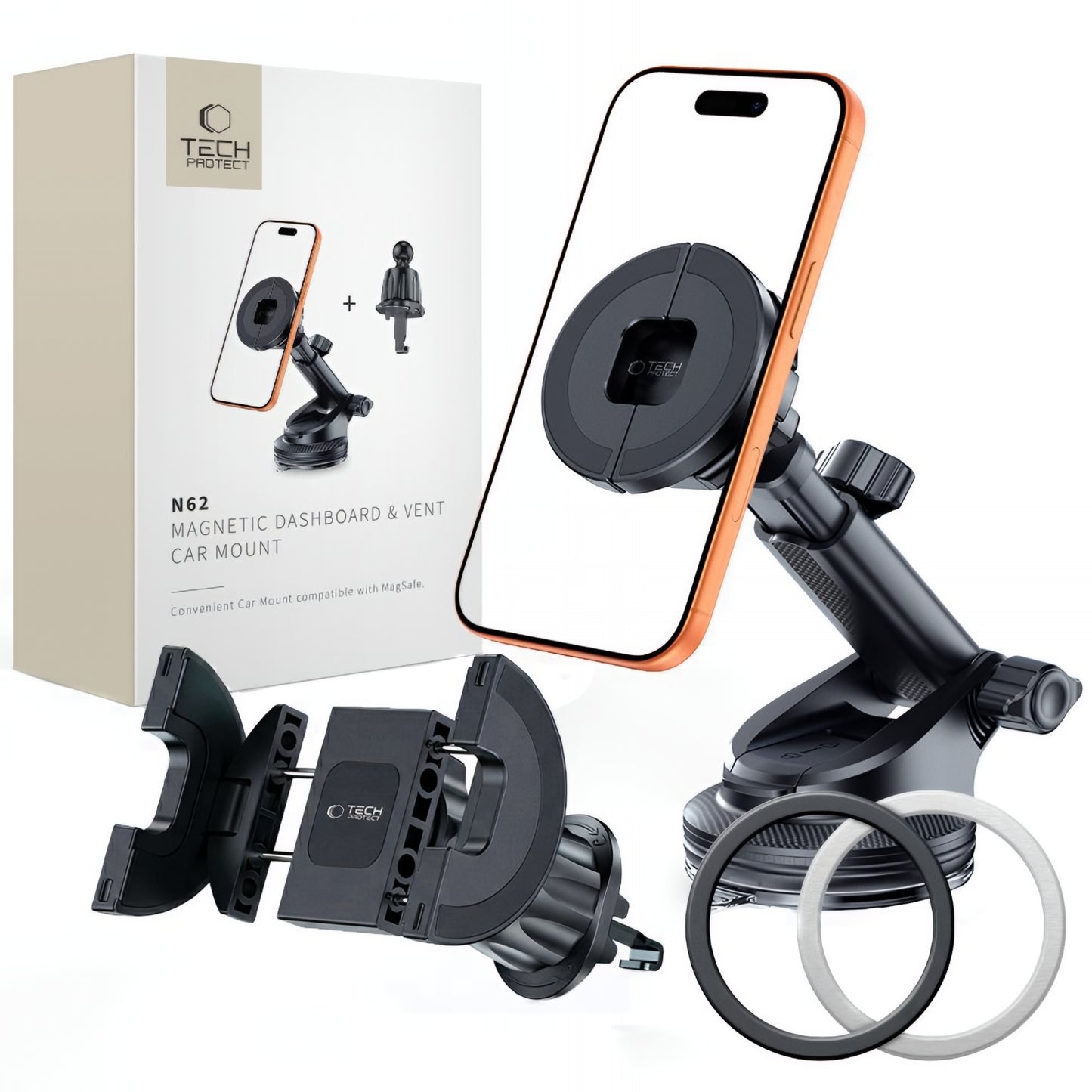 Magnetic Car Holder Tech-Protect N62 2in1, Universal, Black