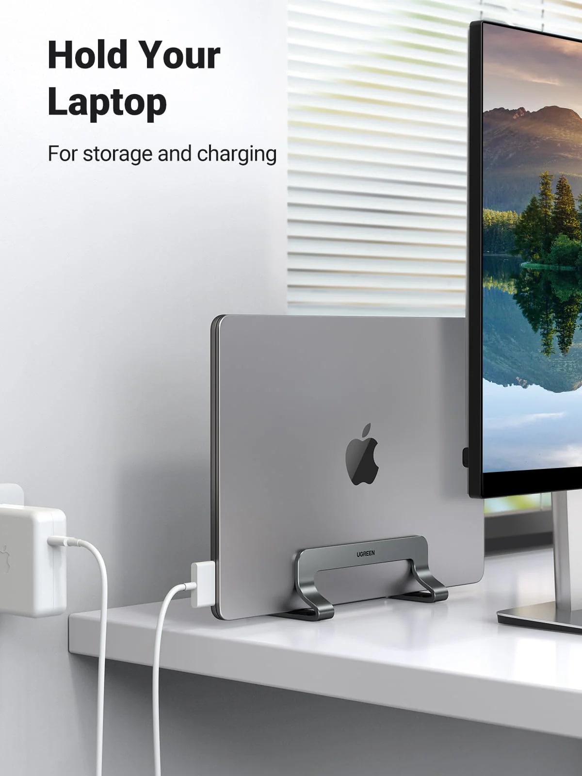 Vertikaler UGREEN LP258 Laptopständer für Laptops mit einer Dicke von 12mm - 26mm, Silber