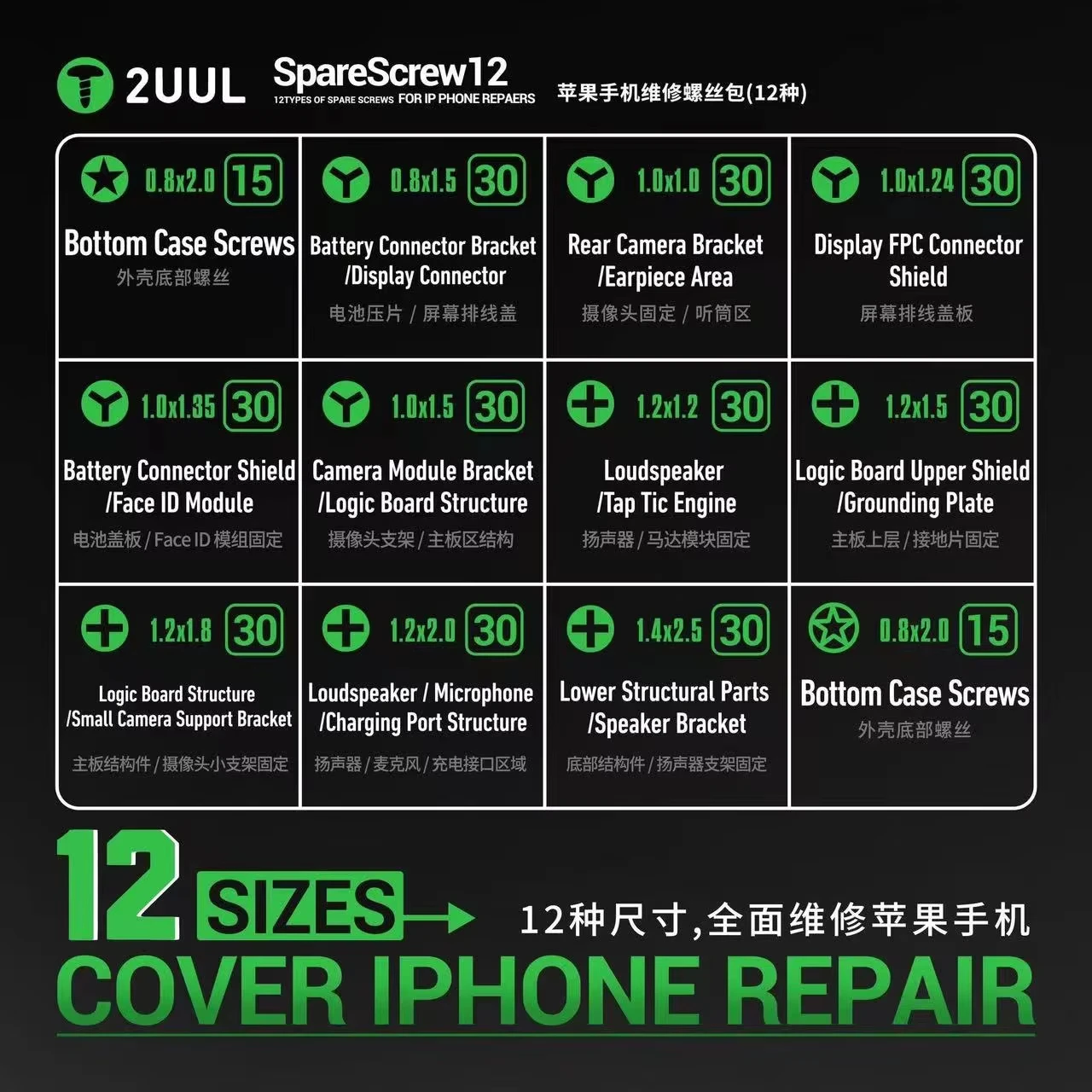 2UUL SC22 Schrauben für Apple iPhone Serie, 330in1