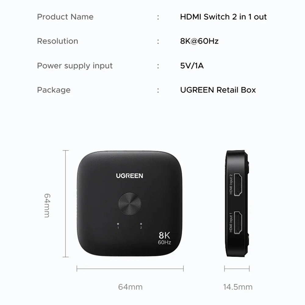Switch Video HDMI UGREEN 65877, Schwarz