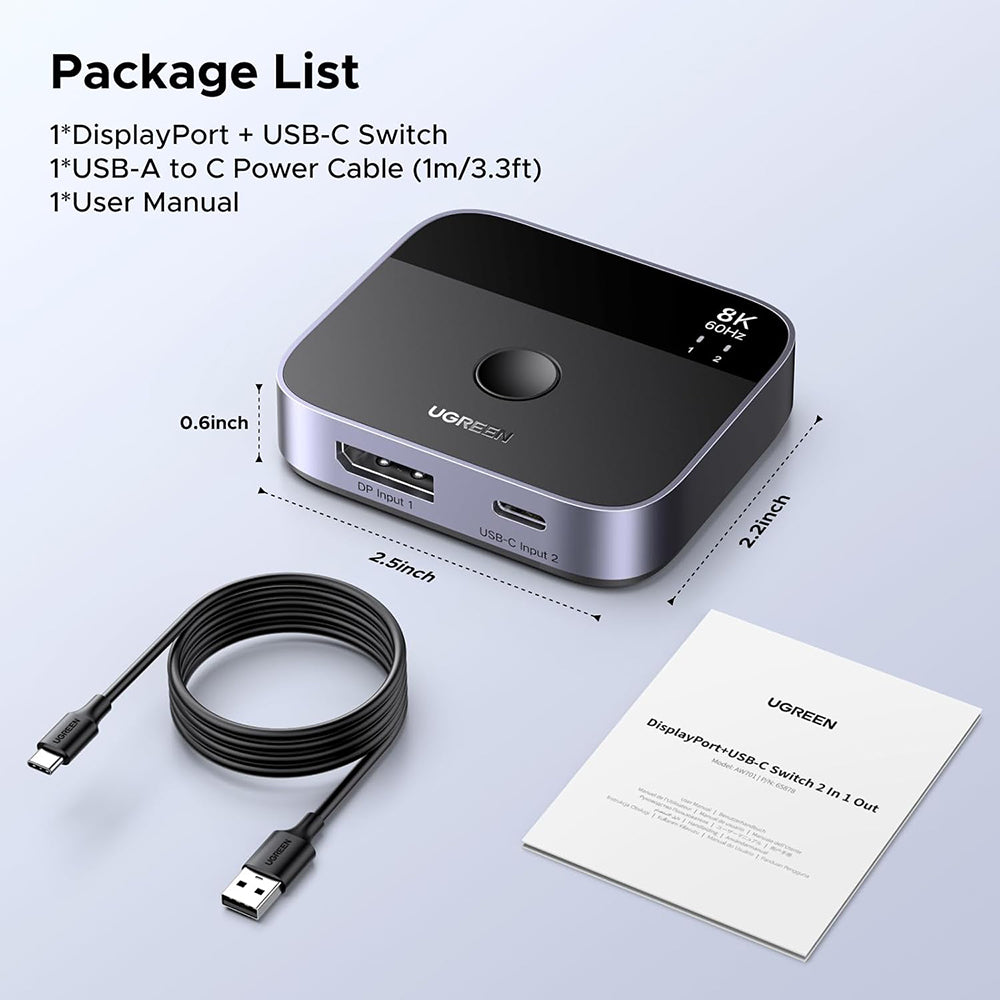 Switch Video DisplayPort / USB-C UGREEN 65878, Schwarz