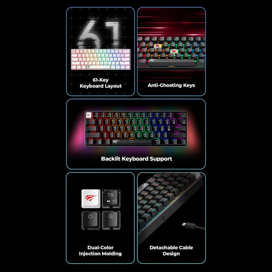 Gaming-Tastatur HAVIT KB903L, RGB, 1,8m, Schwarz