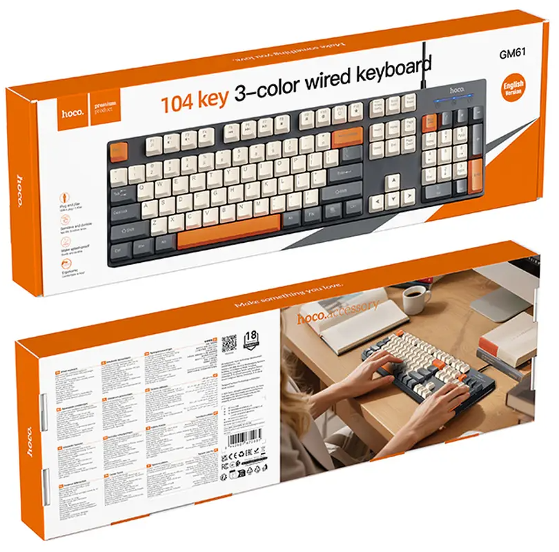 Kabelgebundene USB-Tastatur HOCO GM61 Tri-Color, 1,45 m, Grau